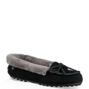 UGG SOLANA SUEDE SHEARLING‎ SLIPPERS BLACK NEW!